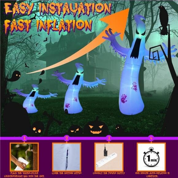 12ft High Halloween Inflatable Ghost Outdoor Decoration, Halloween Blow - Picture 6 of 7